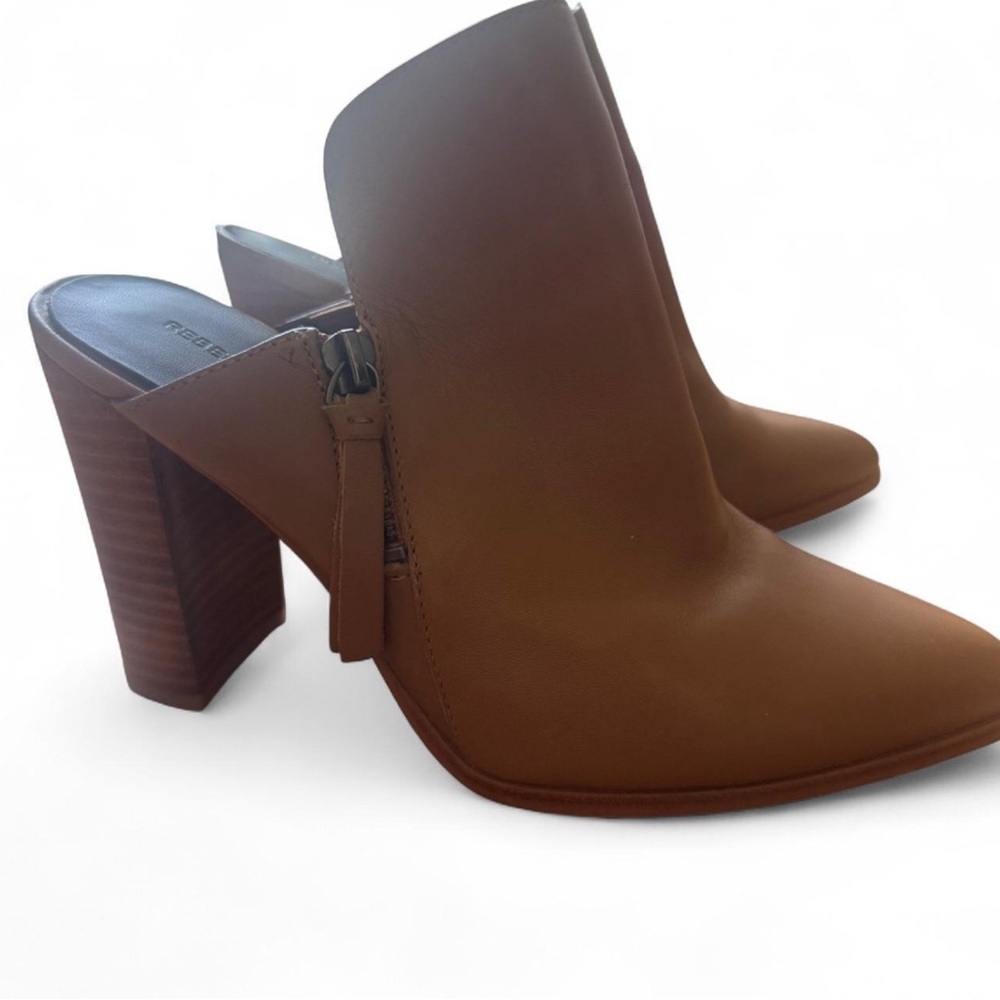 Rebecca Minkoff Aiden Women's Tan Leather High Heel Mule Booties